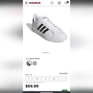 Adidas court shoes. White with black stripes and heel.